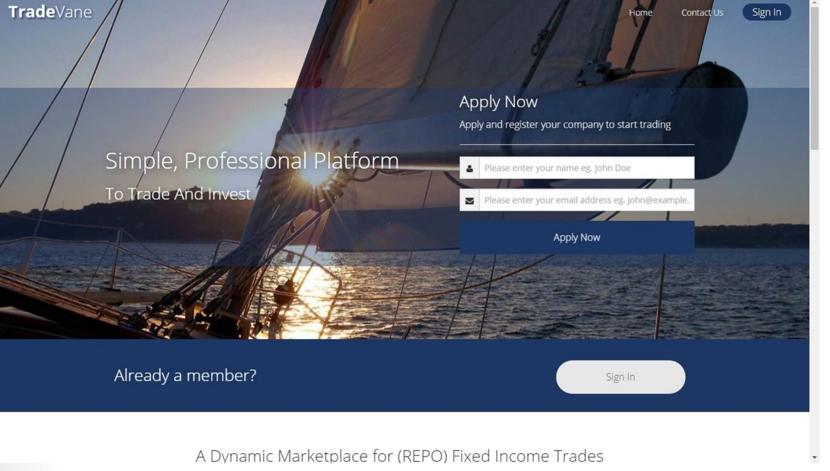The Tradevane platform home page: a simple, professional platform to trade and invest